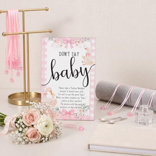 Image of Wesiti 51 Pcs Baby Shower Games Pacifier Necklace Wooden Sign,Pink,Goose