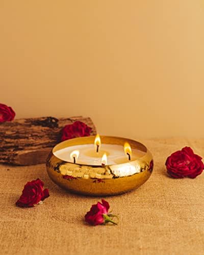 AuraDecor Gold Hammered Urli Multiple Wick || Celebration || Festive || Long Burning || Fragrance (Medium (14 * 4.5 cm))