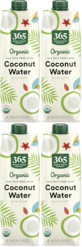 365 by Whole Foods Market, Organic Coconut Water, 100% Pulp-Free Juice, 33.8 Fl Oz (Pack of 4)