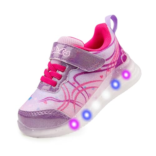YESKIS Toddler Girls Light Up Shoes Glitter LED Flashing Breathable Lightweight Walking Running Sneakers for Toddler and Little Kids