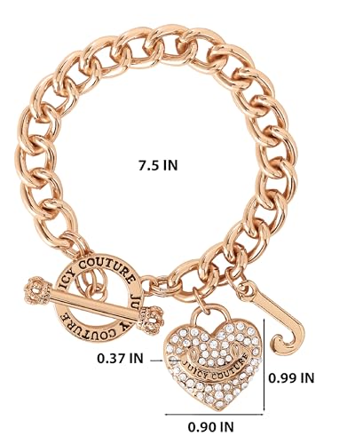 Juicy Couture Bracelet 7-7.5", Goldtone Heart Charm and Toggle Bracelets for Women, Juicy Jewelry4