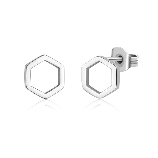 Brinco Feminino em Prata Hexagonal 07 mm Prata 925 Original