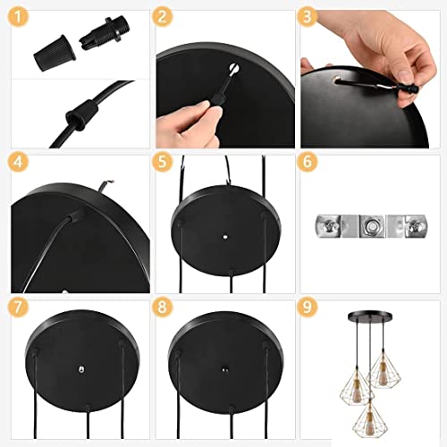 Image of Murphy Hanging Light 3-Diamond Cluster Pendant Light, Modern Chandelier for Living Room, Diwali Decoration - Golden, Pack of 3 (Bulb Included)