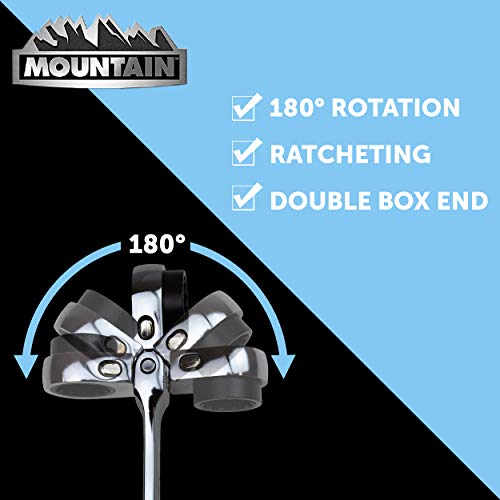 Mountain 5-Piece Metric Double Box Universal Spline Reversible Ratcheting Wrench Set; 8 mm - 18mm, 90 Tooth Design, Long, Flexible, Reversible; MTNRM6