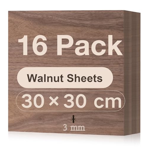 ROBOTIME Tablero Madera Contrachapada 3mm Nogal 30×30cm 16 Piezas Tablero de Madera a Medida Para Bricolaje,Pirograbado Corte por Laser CNC Router Modelado