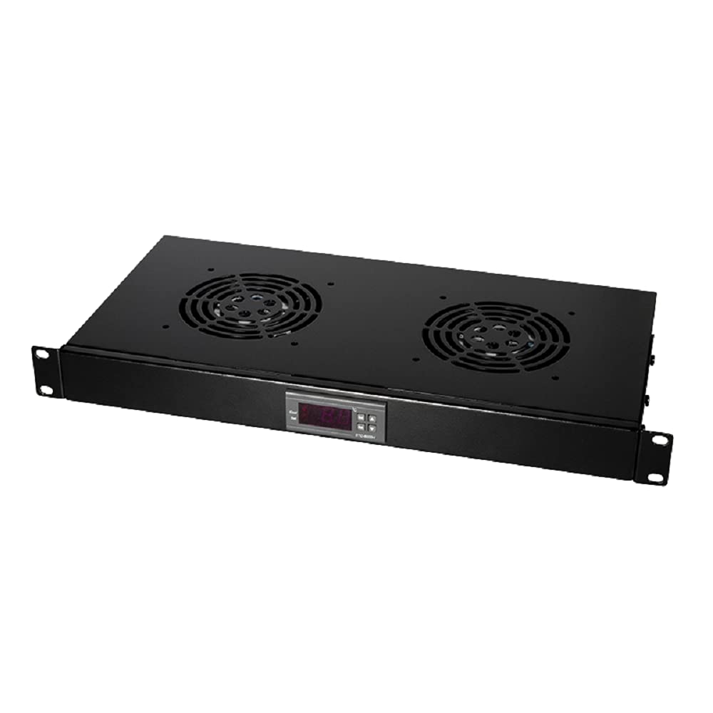 LogiLink FAU02FB Panneau de Ventilation avec Thermostat pour Baie/Rack 2 Ventilateurs 220/240 V 48,3 cm Noir