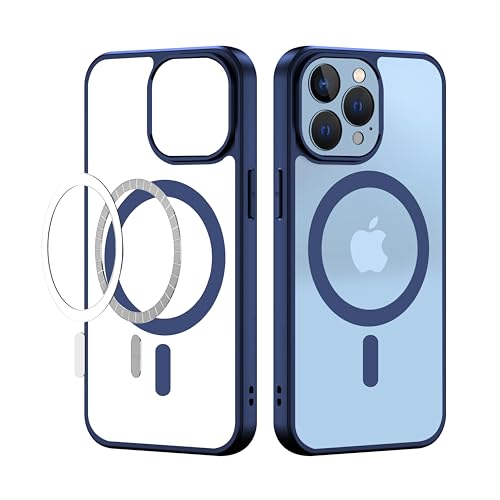 Image of CEDO Cover for iPhone 14 Pro Max | Compatible with MagSafe Wireless Charging | Designed with Magnetic Lock Shockproof Phone Bumper Transparent Back Case Cover (Navy Blue)