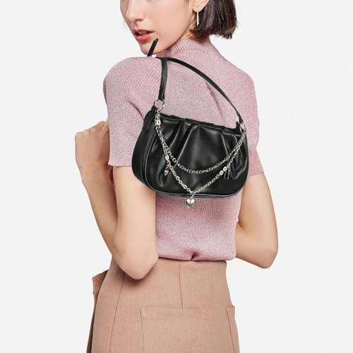 Image of Shoulder Bag for Women Y2K Trendy Ruched Underarm Bag Mini Hobo,the Arm Purses Clutch Purse with Zipper Closure