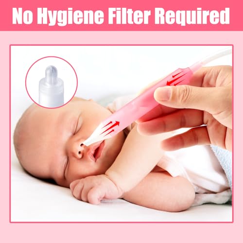 Image of Nasal Aspirator for Baby, Nasal Congestion Relief Nose Cleaner with 2 Silicone Tips 25 Hygiene Filter for Babies Infants Toddlers Boys Girls (Pink)