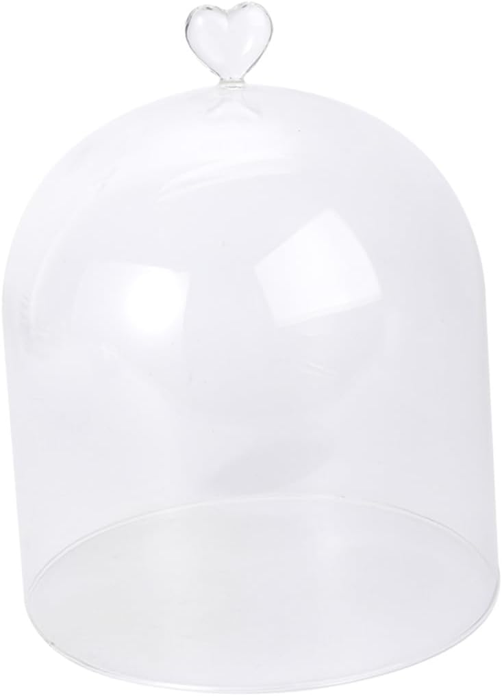 Ciieeo Glass Cake Cover Dome Heart-shaped Glass Display Cover Dustproof Hood for Cake Eternal Flower and Micro Landscape Display
