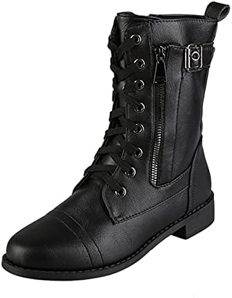 YUHAOTIN Women's Over-The-Knee Boots,Women Fall Winter Platform New Boots Women's Pocket Boot Fashion Buckle Strap Motorcycle Boots Short Shaft Boots Ladies Casual Black Chain Boots Mid Calf Boots