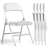 LUCKPRO 4 Pack Folding Chairs with Cushion – Padded Memory Foam White Seating Space-Saving Foldable Chairs for Indoor Outdoor Weddings, Parties, Backyard & Office Events (White, 4 Pack)