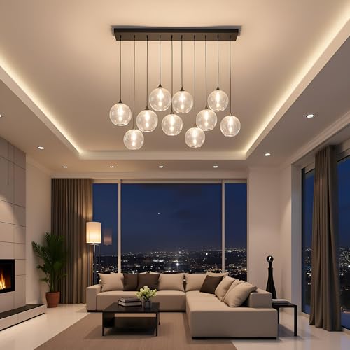 Image of Avior 10 Lights Chandelier for Dining Table, Hanging Light for Living Room, Pendants Ceiling Lamp for Drawing Room and Home Decorative Lamps
