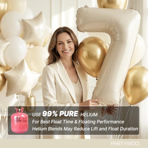 Image of PartyWoo Beige Number 7 Balloon 40 Inch 25pcs White Sand Foil Star Gold