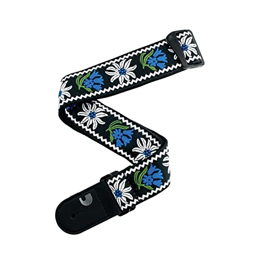 Sangle de guitare tissée D'Addario motif Peace Love bleu pour le live et studio