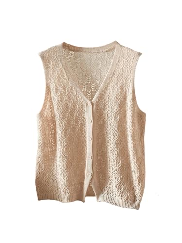 SHENHE Women's Plus Size Hollow Out Knitted Sweater Vest Button Up Sleeveless Crochet Vest Cardigan