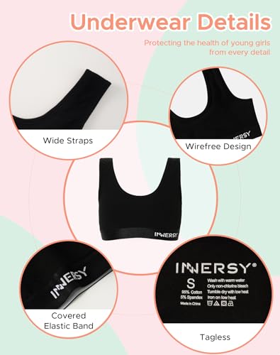 INNERSY Girls' Sports Bra Cotton Comfortable Wireless Training Bra for Teen Girls 3 Pack3