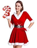 Santa Dress Women Mrs Santa Claus Costume Deluxe Velvet Sexy Santa Outfits Babydoll Chemise Christmas Dress Cosplay with Belt