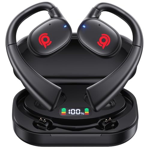 Open Ear Bluetooth Headphones Stereo Sound Clear Call Air-Conduction Wireless Charging Case LED Digital Display Ear Hook Wireless Earbuds with Microphone Waterproof Earphones for Sport Workout