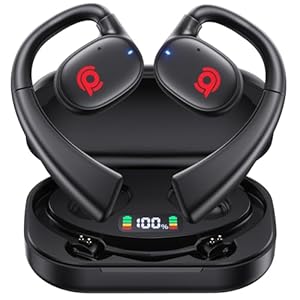 Open Ear Bluetooth Headphones Stereo Sound Clear Call Air-Conduction Wireless Charging Case LED Digital Display Ear Hook Earbuds Headset with Microphone Waterproof Earphones for Sport Workout Running