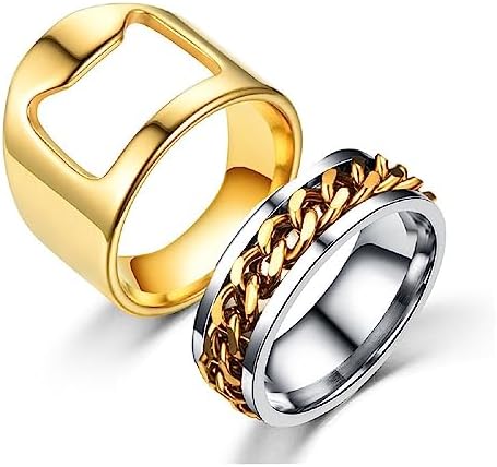 Fuqimanman2020 2pcs Stainless Steel Bottle Opener Rings Set Spinner Chain Thumb Creative Beer Bar Opening Tool Ring for Men Women Party Jewelry image 4