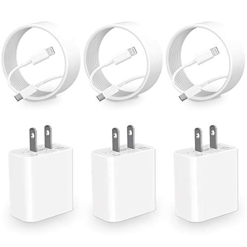 USB C Charger Block 20W,3-Pack PD Type C Wall Fast Charger Adapter with 3 Pack 6FT Long USB-C to Lightning Cable Compatible with i.Phone 14 13 12 11 XS XR X 8 i.Pad AirPods