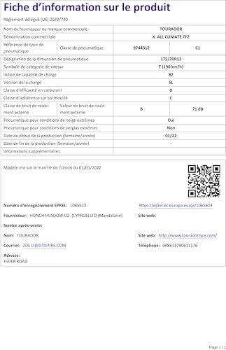 TOURADOR - 175/70 R13 TL 82T X ALL CLIMATE TF2 BSW M+S 3PMSF - Ganzjahresreifen