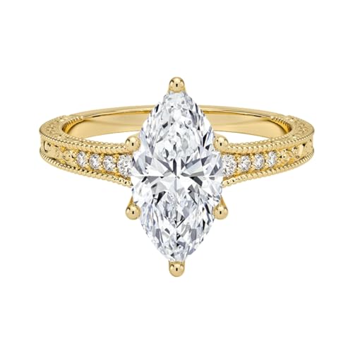2 Ct Marquise Cut Engraved Pave Lab Grown Diamond Ring For Women