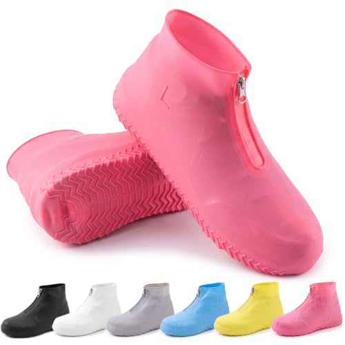 Arrowbash Silicone Waterproof Shoe Covers, Reusable Non Slip, Pink, L