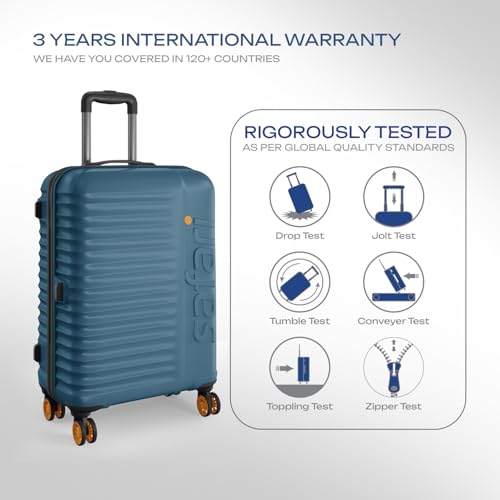 Image of Safari Large Polycarbonate Spinner Wheels Insignia 8 Wheels 81cm Size Check-in Trolley Bag, TSA Lock, Hard Case, XL Size International Travel Luggage, Suitcase for Travel, Ink Blue