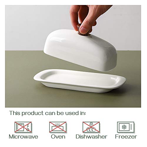 DOWAN Ceramic Farmhouse Butter Dish with Wood Knob #TOP20