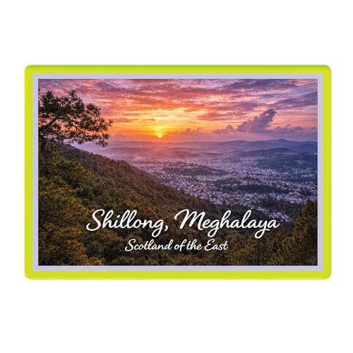 Image of Decorative Fridge Magnet with Glowing Border | Pack of 1 (Shillong, Meghalaya - Scotland of the East, 4x3 inch - Fluorescent Border)