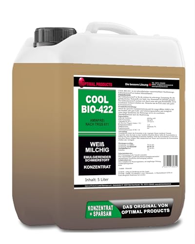 Optimal Products Kühlschmierstoff Cool Bio-422 5L - Wassermischbares Hochleistungs Kühlschmiermittel mit gutem Korrosionsschutz, Bohröl Schneidöl Metall