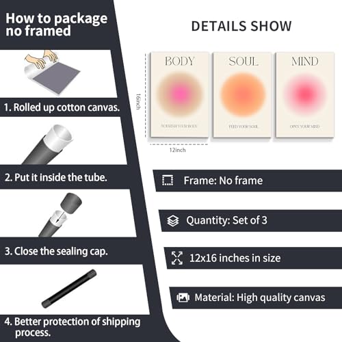 Adyggefy Art Positive Aura Aesthetic Posters 3 Piece Colorful Aura Gradient Canvas Wall Art Spiritual Soul Body Mind Quote Print Painting Danish Pastel Wall Decor for Yoga 12x16in Unframed - Image 5