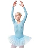 BALLETT TUTU MIT KLEINEN EXTRAS: Der Ausschnitt des süßen Langarm Tutus ist sowohl vorne als auch am Rücken gerafft und vorne zusätzlich mit drei Glitzersteinen bestückt. Der Rock besteht aus 3 Lagen abstehendem Tüll. Die oberste Lage ist mit sichtbarer Naht mit Spitzbogen vorne am Trikot angenäht.