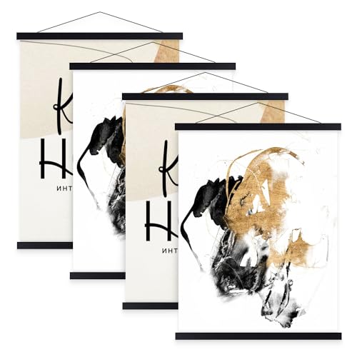 Benjia 4 Pack 24x36 24x18 Poster Frame, Light Wood Wooden Magnetic Poster Hangers Frames for Photo Picutre Canvas Artwork Art Print Wall Hanging(4 Packs, 24