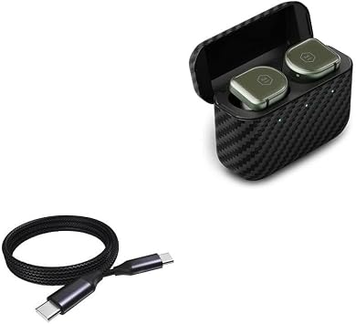 BoxWave Cable Compatible with Master & Dynamic MW08 Sport - DirectSync PD Cable 3ft - USB-C to USB-C 100W, Type C Braided Charge and Fast Sync - Jet Black