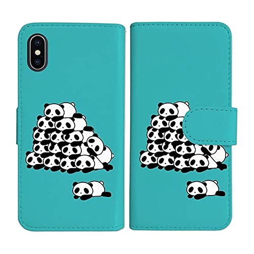 sslink iPhone17 Pro Max アイフォン17プロマックス 対応 手帳型 ブルー ケース 山盛りパンダ ダイアリータイプ 横開き カード収納 フリップ カバー