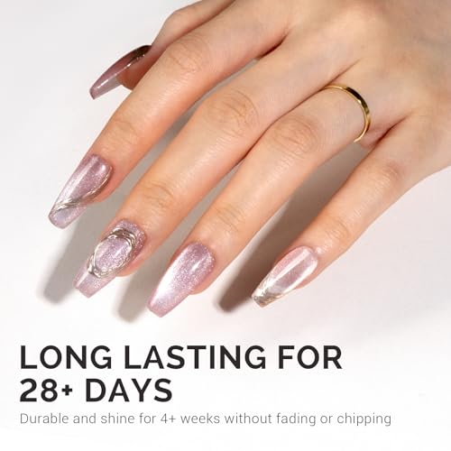 Image of MelodySusie Jeweliver Cat Eye Gel Nail Polish, 0.5 Fl Oz Pink Glitter Holographic Magnetic Nail Polish with Magnet, UV Nail Polish for Nail Art Manicure Salon DIY at Home C04