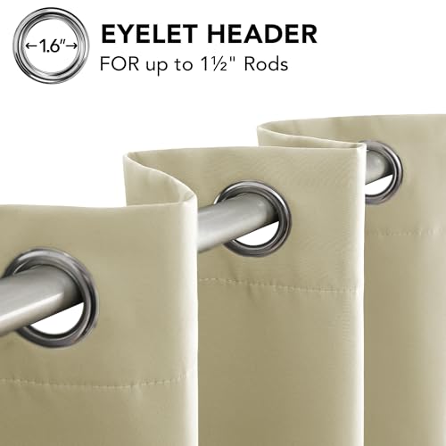 Image of Deconovo Super Soft Ring Top Thermal Insulated Blackout Curtains for Bedroom Eyelet 55x82 Inch Two Panels Beige
