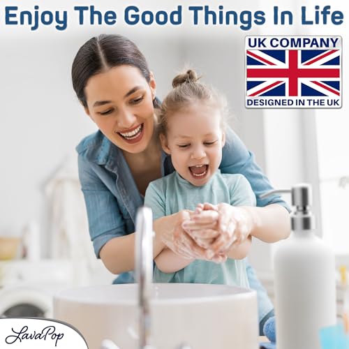 LavaPop Soap Dispenser Set (2 Pack, White), Stylish Glass Bottles w/Stainless Steel Pump & Non-Slip Silicone Coaster, Aesthetic Modern Liquid Hand Soap Dispensers for Kitchen & Bathroom - Image 10