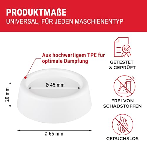 LouMaxx Schwingungsdämpfer Waschmaschine - 4er Set weiß Ø 4,5 cm - anti Vibration Waschmaschine - mit anti Rutsch Funktion für alle Waschmaschinen & Trockner