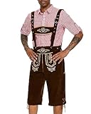 YAOBAOLE Trachtenlederhose für Herren, Oktoberfesthose mit abnehmbaren Trägern und Taschen, für Oktoberfest, Feiern und Events, Dunkelbraun, L
