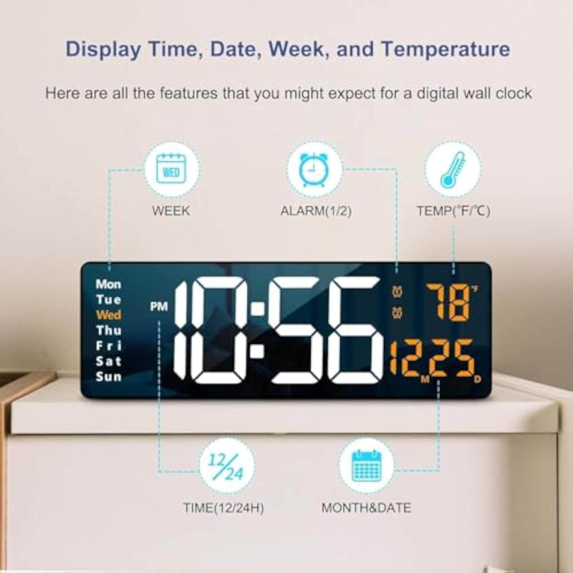 Large LED Digital Wall/Table Clock with Remote Control