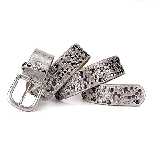 Ceinture cloutée de strass punk rock en cuir de 38mm pour femmes et jeans