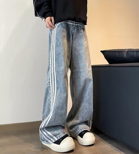 jupkem Men's Baggy Straight Leg Jeans Y2K Striped Design High Waist Casual Fashion Grunge Denim Pants Harajuku Streetwear 5