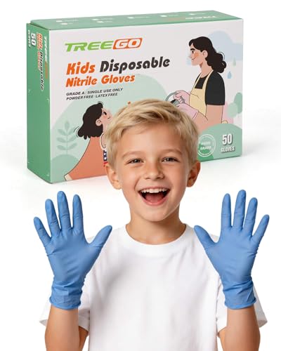 TREEGO Kids Disposable Nitrile Gloves Blue Latex Free 50 Count