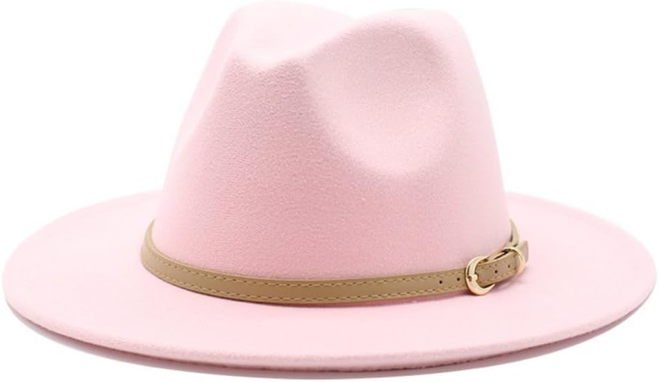 Classic Black Felt Fedora Hat with Leather Band, Wide 2-Inch Brim, 5-Inch Crown Height