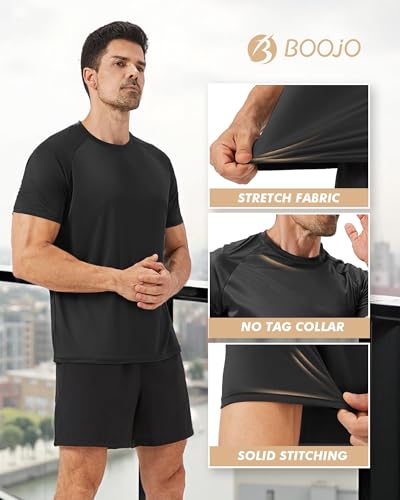 Image of BOOJO Workout Mens Shirts - Casual Black Quick Dry Moisture Wicking T-Shirts Crew Neck Short Sleeve for Gym Athletic Running
