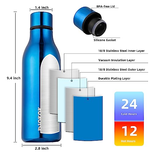Image of BJPKPK Insulated Water Bottles, 18 oz Stainless Steel Metal Water Bottle with Strap, BPA Free Leak Proof Jugs, Mugs, Flasks, Reusable Thermal Flasks for Sports & Travel, Shining Blue